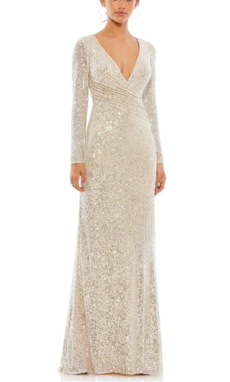 Mac Duggal 26574 Gold Evening Gown Sequined Long Sleeve Column Dress Size 6